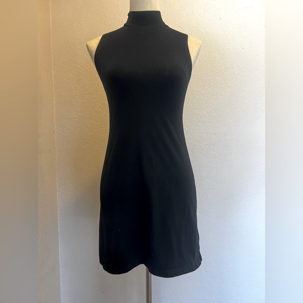GUESS Little Black Mini Dress With Mock Neck With Button Details, Size Small